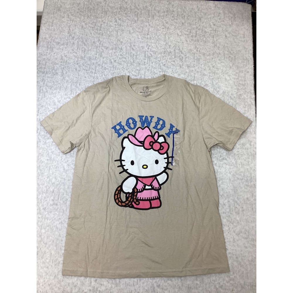 Hello Kitty Sanrio Howdy Cowgirl‎ Graphic T-Shirt Tan Womens Large Hybrid nwot